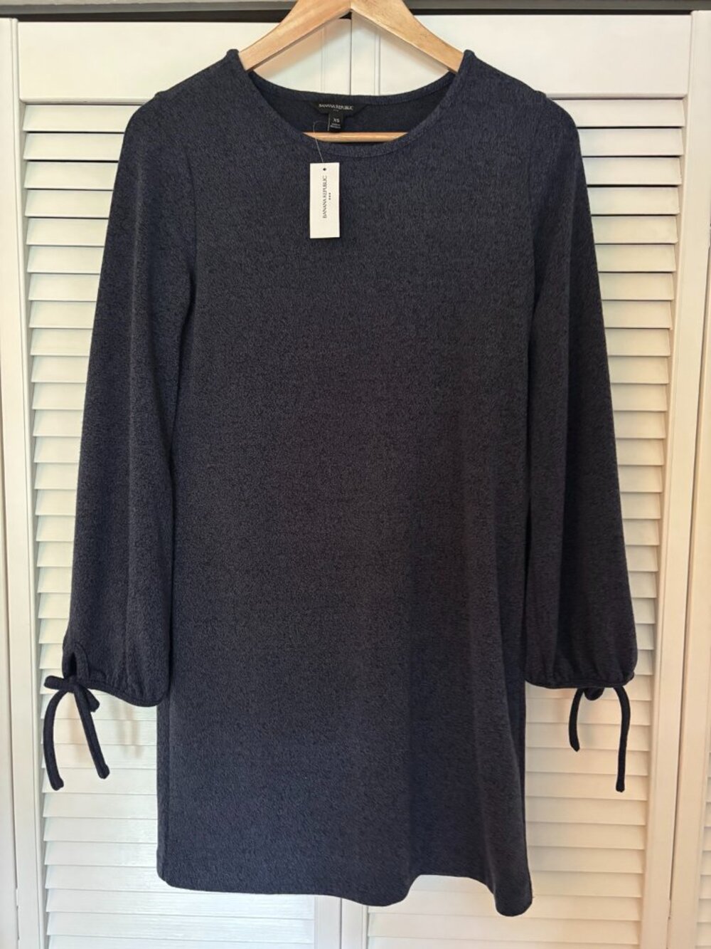 Banana Republic Knit Sweater Dress XS Navy Blue Long Sleeve Tie Cuff